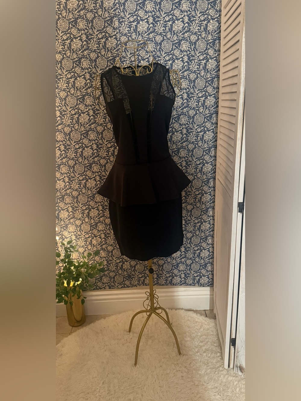 Guess Black Mesh Peplum Mini Dress